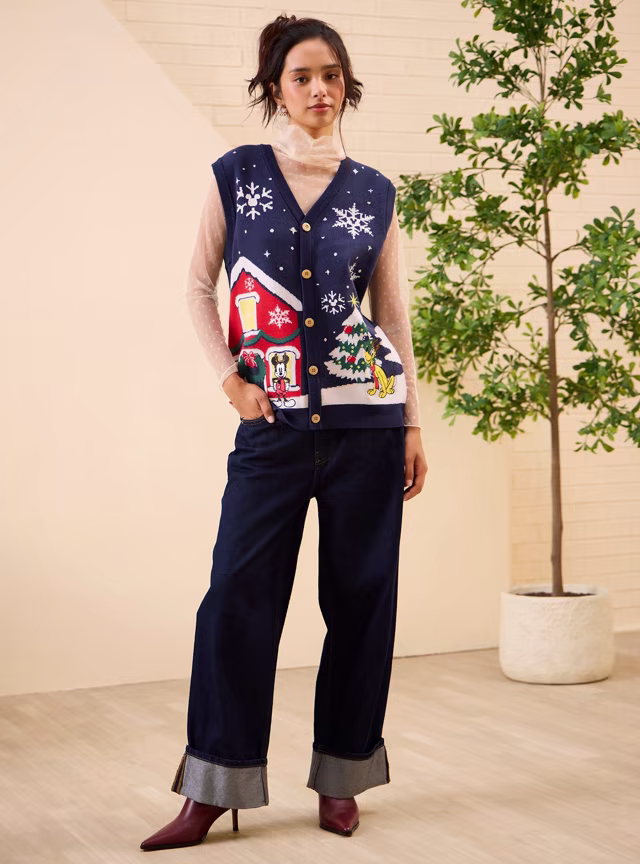 Mickey and Friends holiday scene sweater vest at BoxLunch