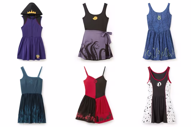Six Disney Villains athletic dresses by Her Universe