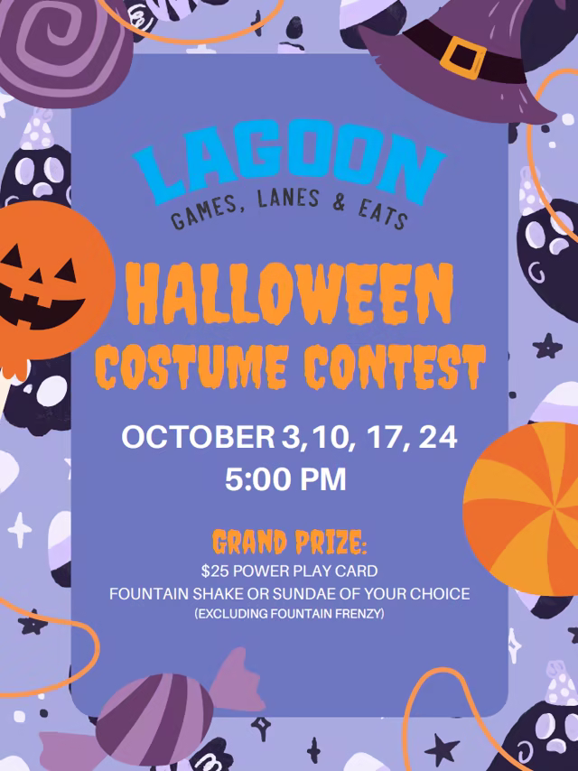 Lagoon Halloween costume contest artwork listing October 3, 10, 17 and 24 at 5 p.m.