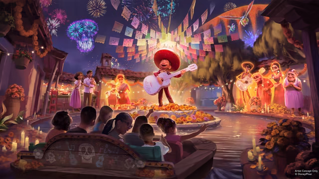Official concept art for the Coco boat ride at Disney California Adventure
