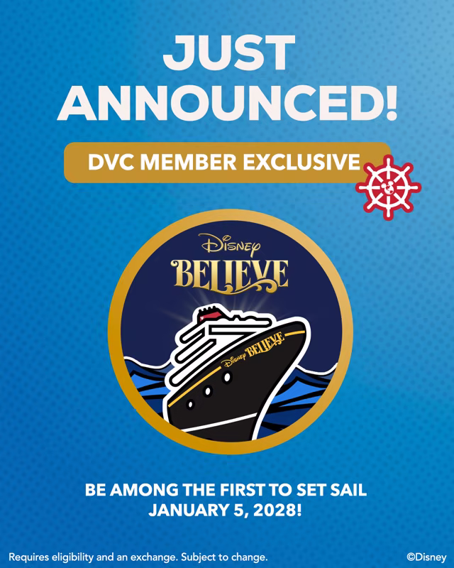 Disney Vacation Club First Wave announcement for a January 5, 2028 Disney Believe sailing