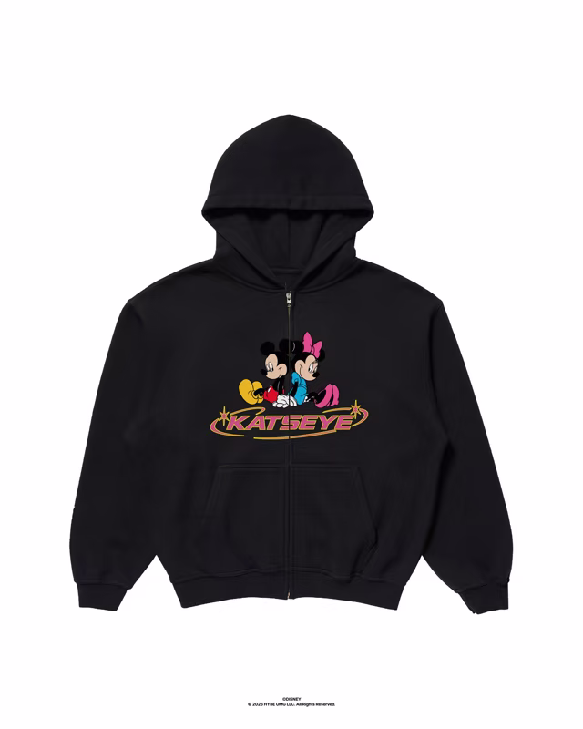 Black KATSEYE Mickey and Minnie zip hoodie