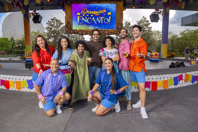 Luis Fonsi with performers from ¡Celebración Encanto! at EPCOT
