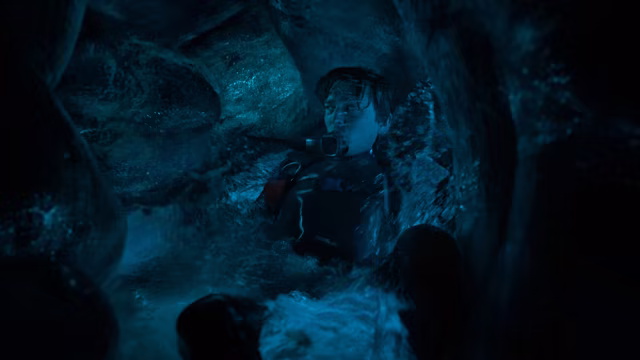 Austin Abrams as Jay Gardiner trapped inside a sperm whale in Whalefall