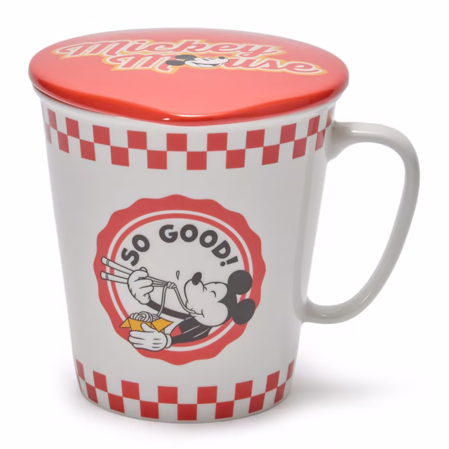 White and red Mickey Mouse noodle mug with matching lid