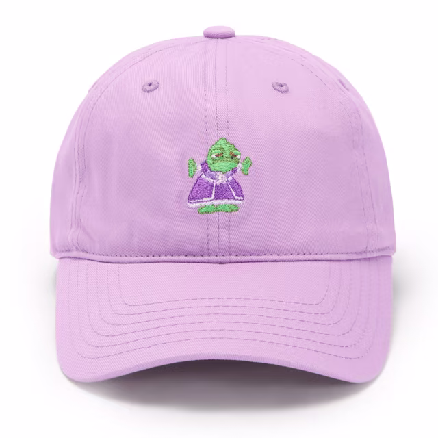 Lavender Disney cap with an embroidered Pascal wearing Rapunzel’s purple dress
