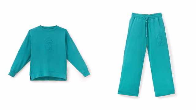 Teal Mickey Mouse pullover sweatshirt and matching wide-leg lounge pants