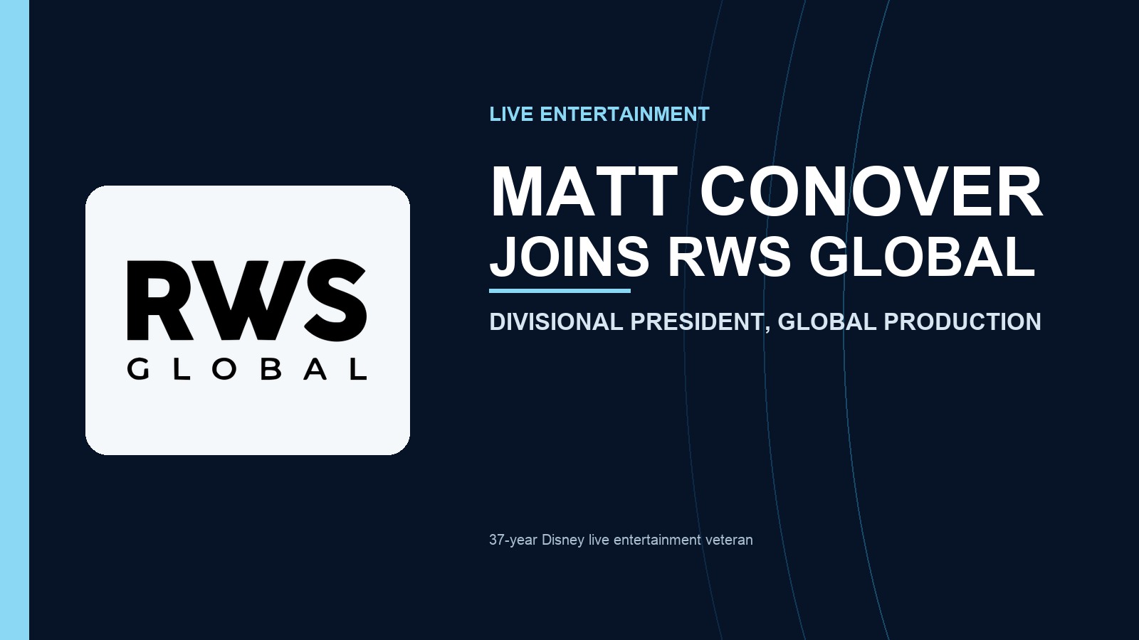 RWS Global logo and text announcing Matt Conover's new production leadership role
