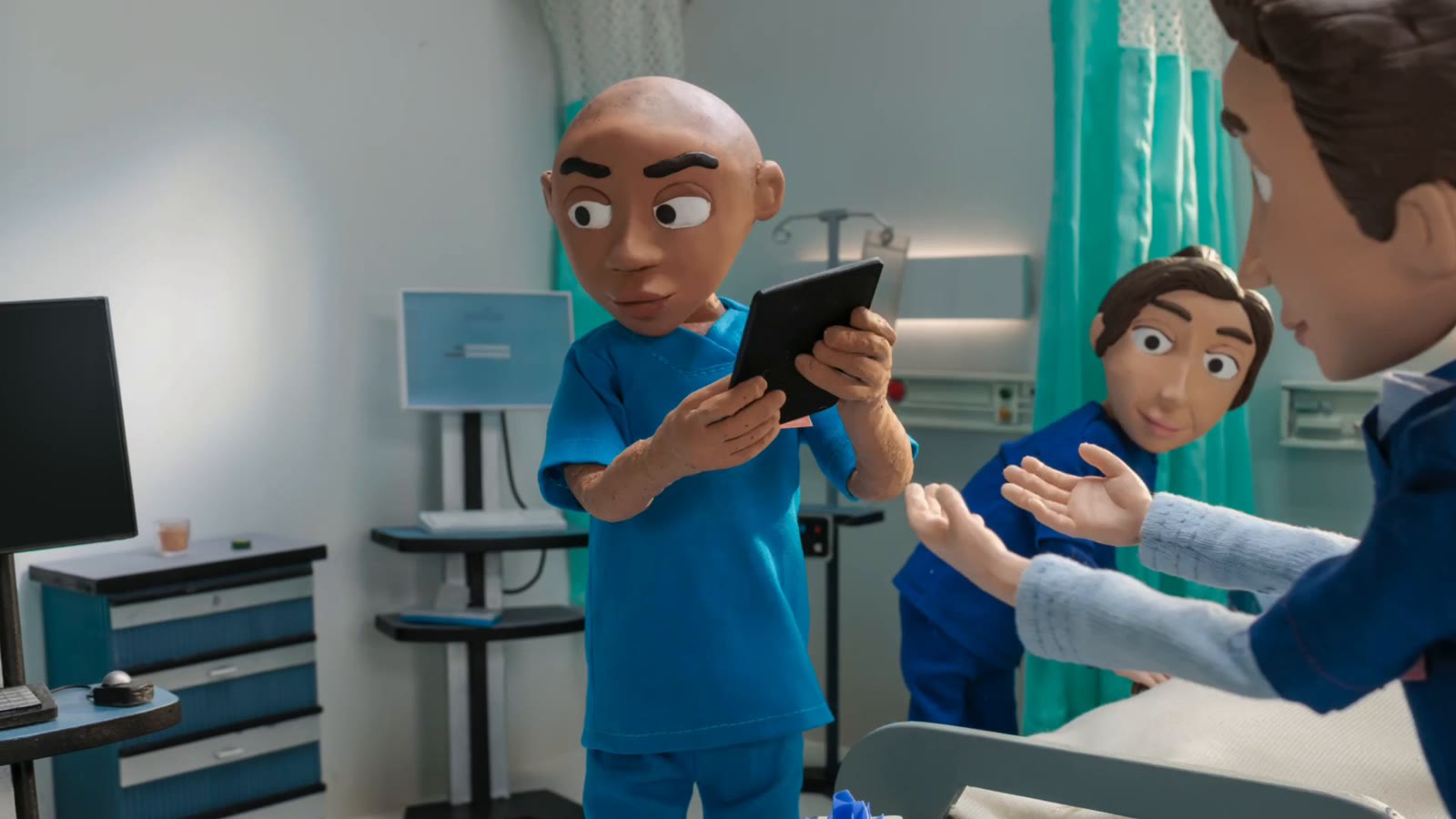 Puppet versions of Turk, J.D. and Elliot in the Scrubs Season 2 premiere announcement