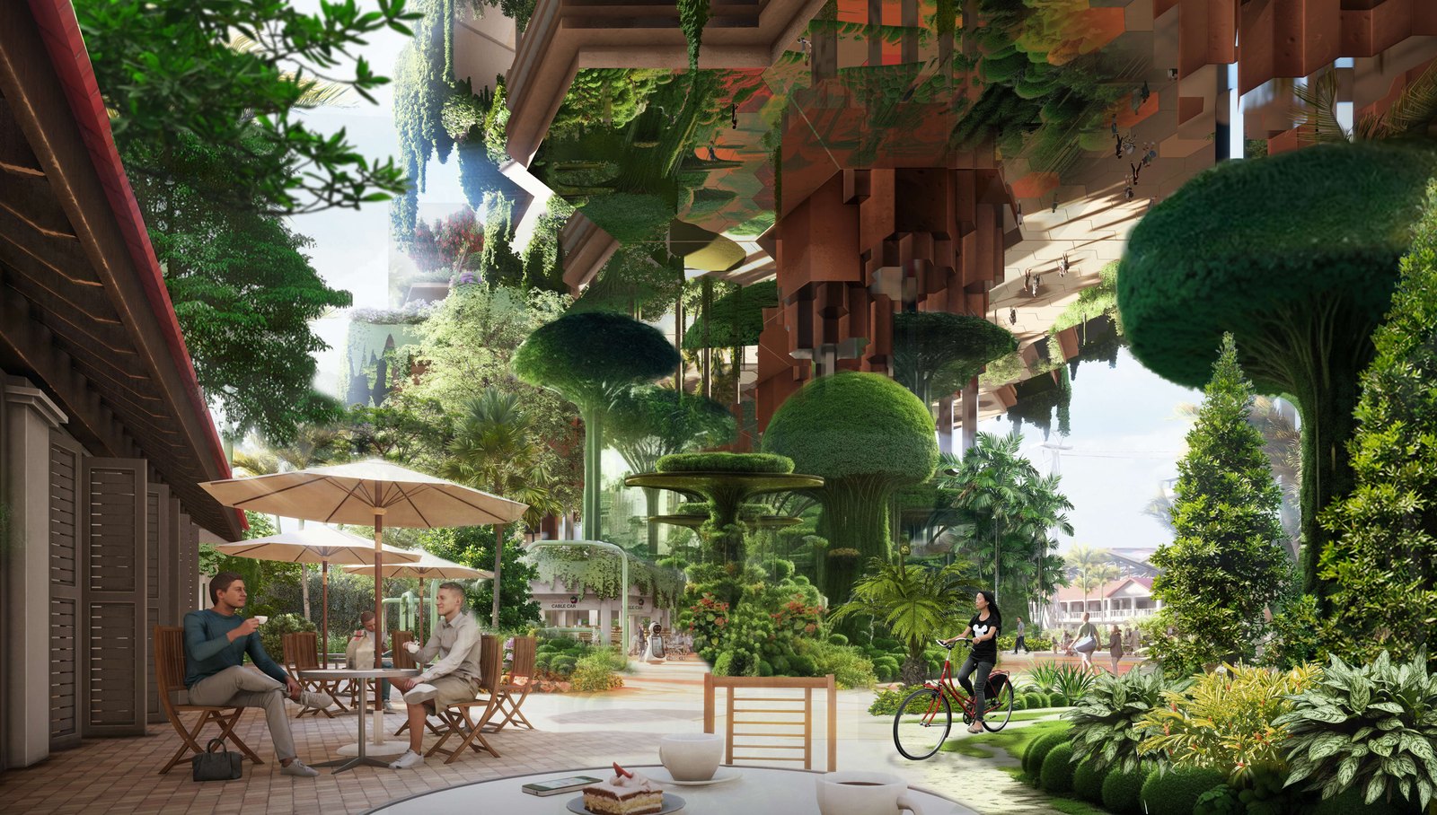 Artist's impression of Imbiah Canopy Plaza with food, beverage, retail, and event spaces