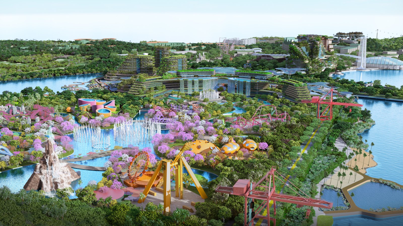 Artist's impression of future Greater Sentosa attractions at Brani West