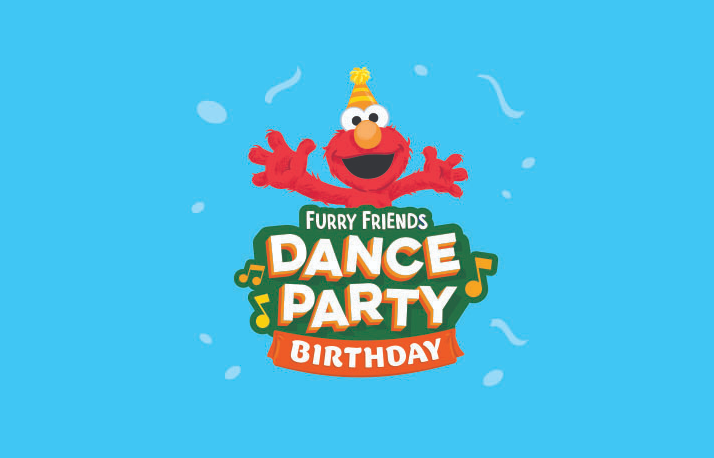 Sesame Street characters at the Furry Friends Birthday Bash Dance Party