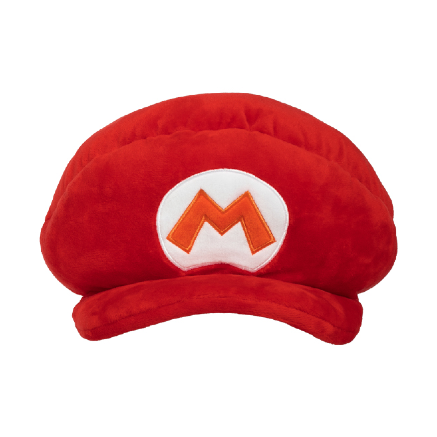 Red Super Nintendo World Mario plush hat with white M emblem