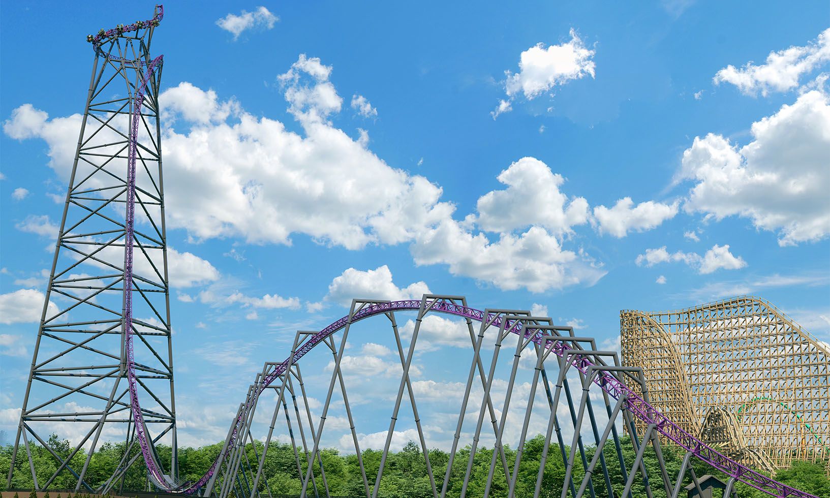 Concept rendering of Bakunawa's 382-foot tower and long stall inversion at Six Flags Great Adventure