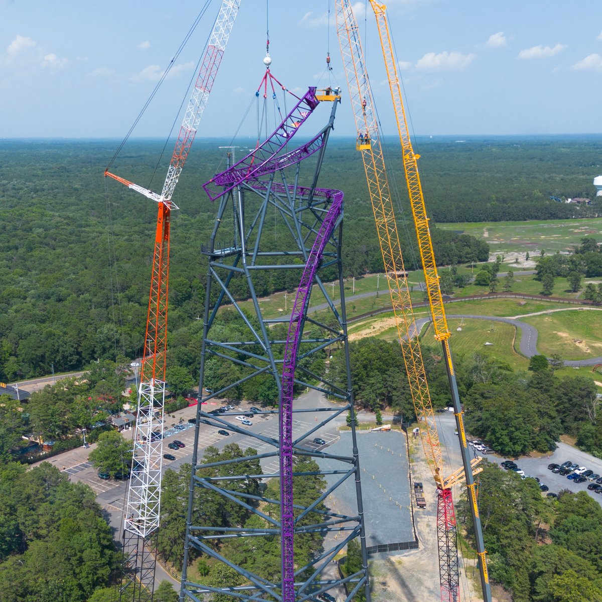 Purple Project Purple coaster track rising above the Six Flags Great Adventure construction site