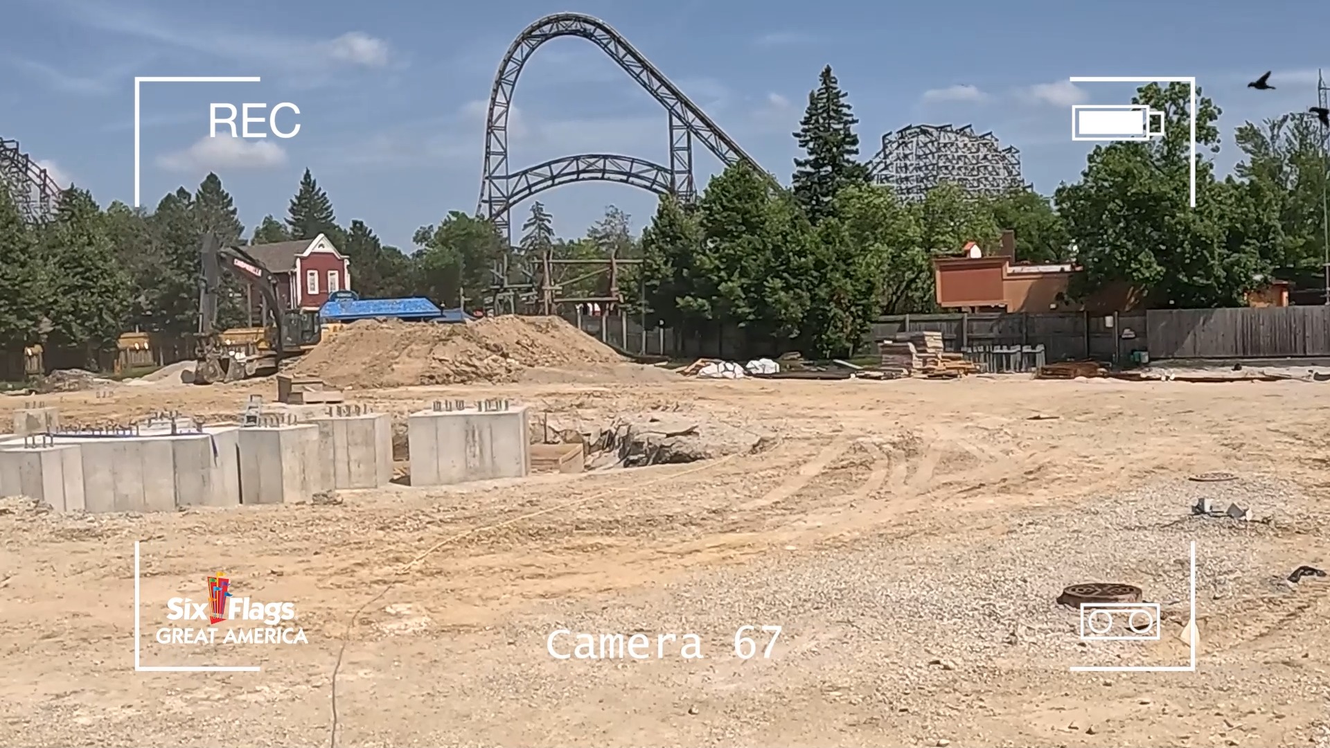 Construction foundations and an excavator in Six Flags Great America's TreeTop Adventure 2027 teaser