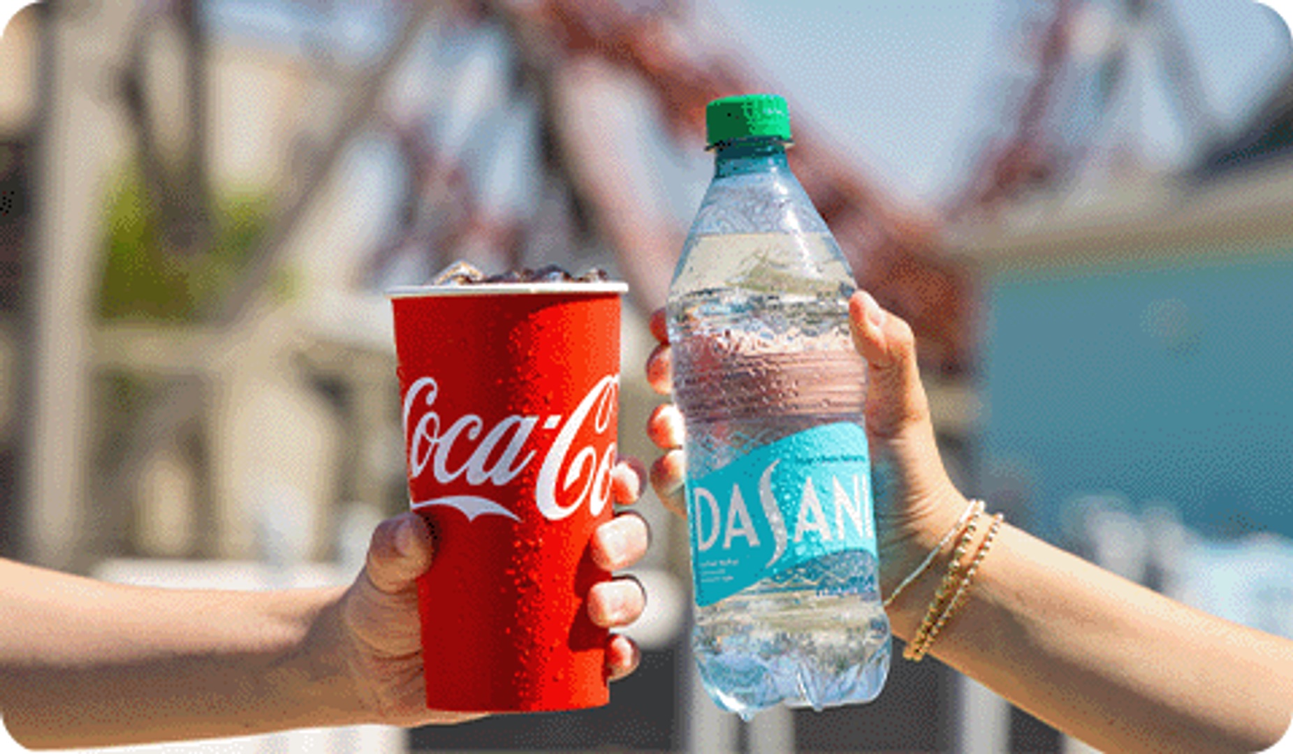 Coca-Cola fountain drink and Dasani water bottle included with the Six Flags Great America ticket