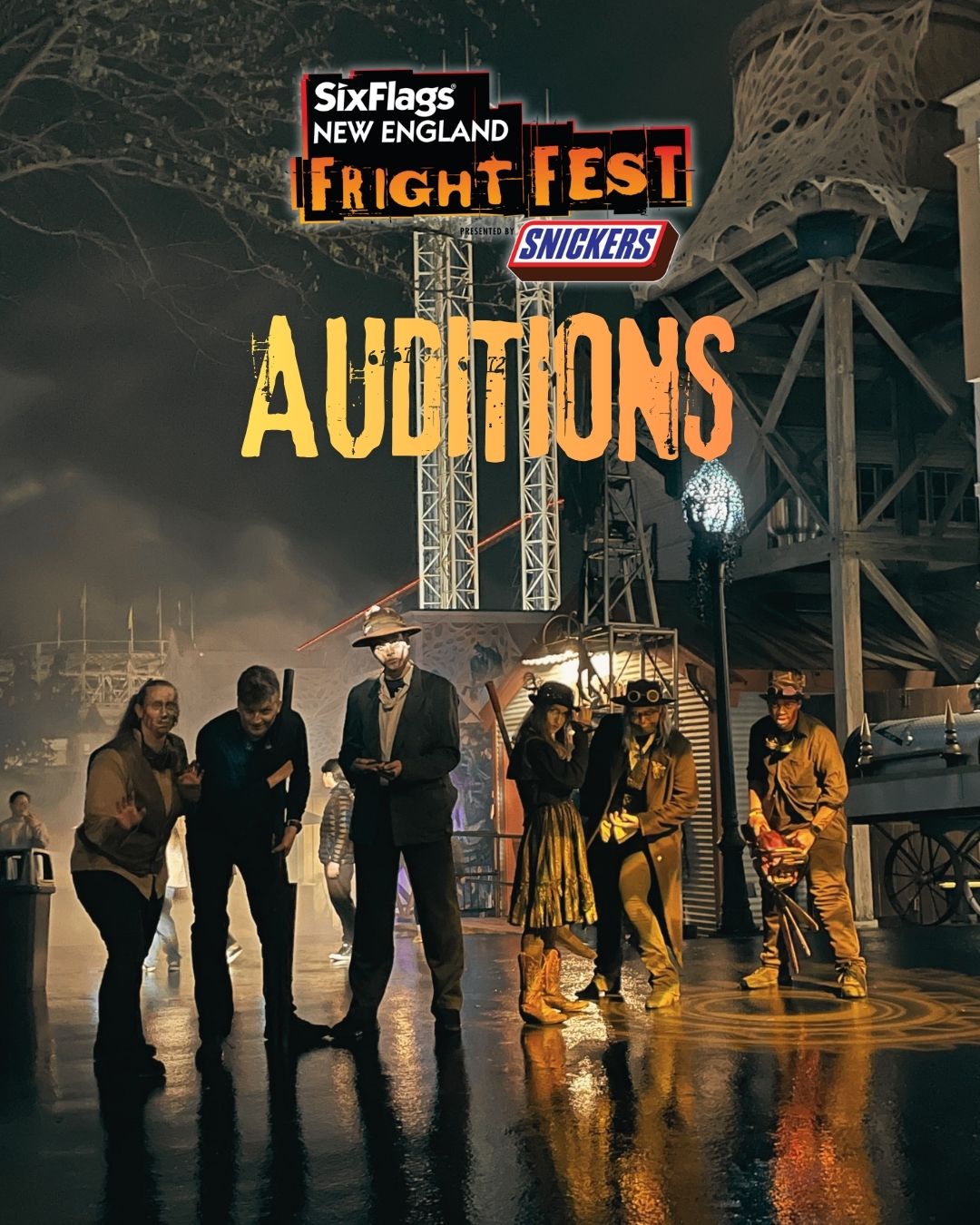 Six Flags New England Fright Fest auditions poster