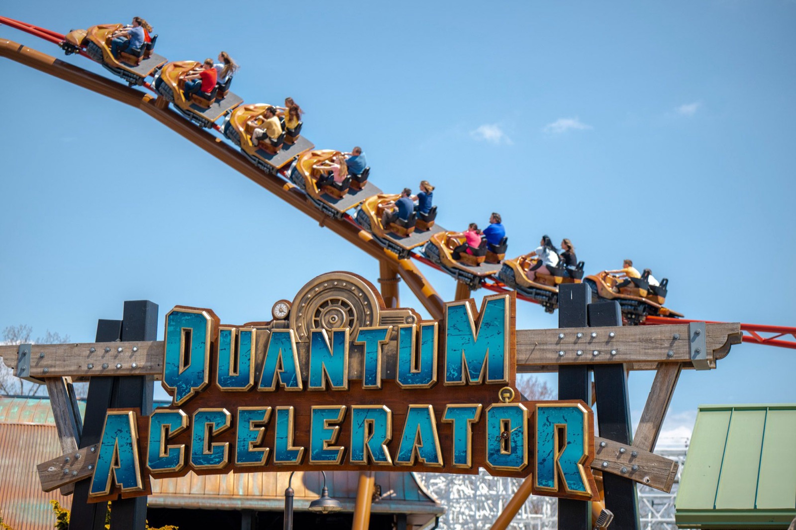 Guests riding Quantum Accelerator at Six Flags New England