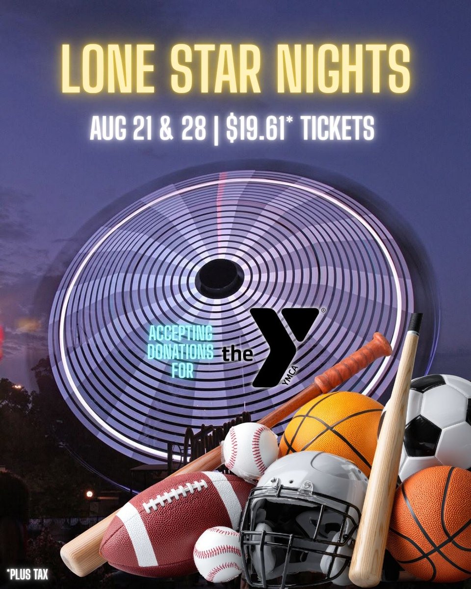 Lone Star Nights event graphic for Six Flags Over Texas with August 21 and 28 dates and $19.61 tickets