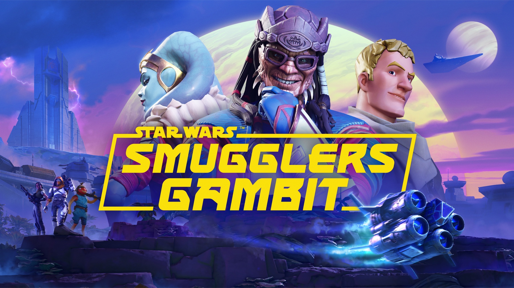 Hondo Ohnaka and Star Wars characters in Smugglers Gambit key art