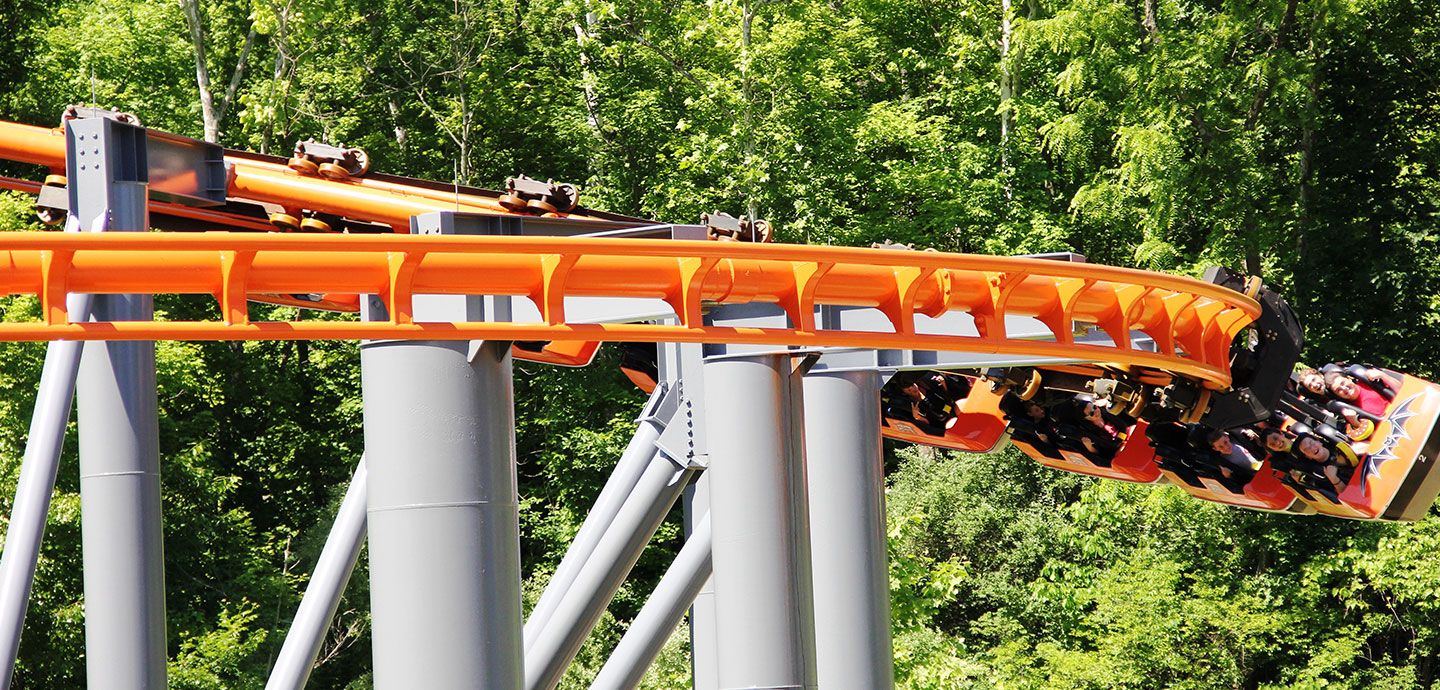 The Bat suspended roller coaster at Kings Island near the former Son of Beast station