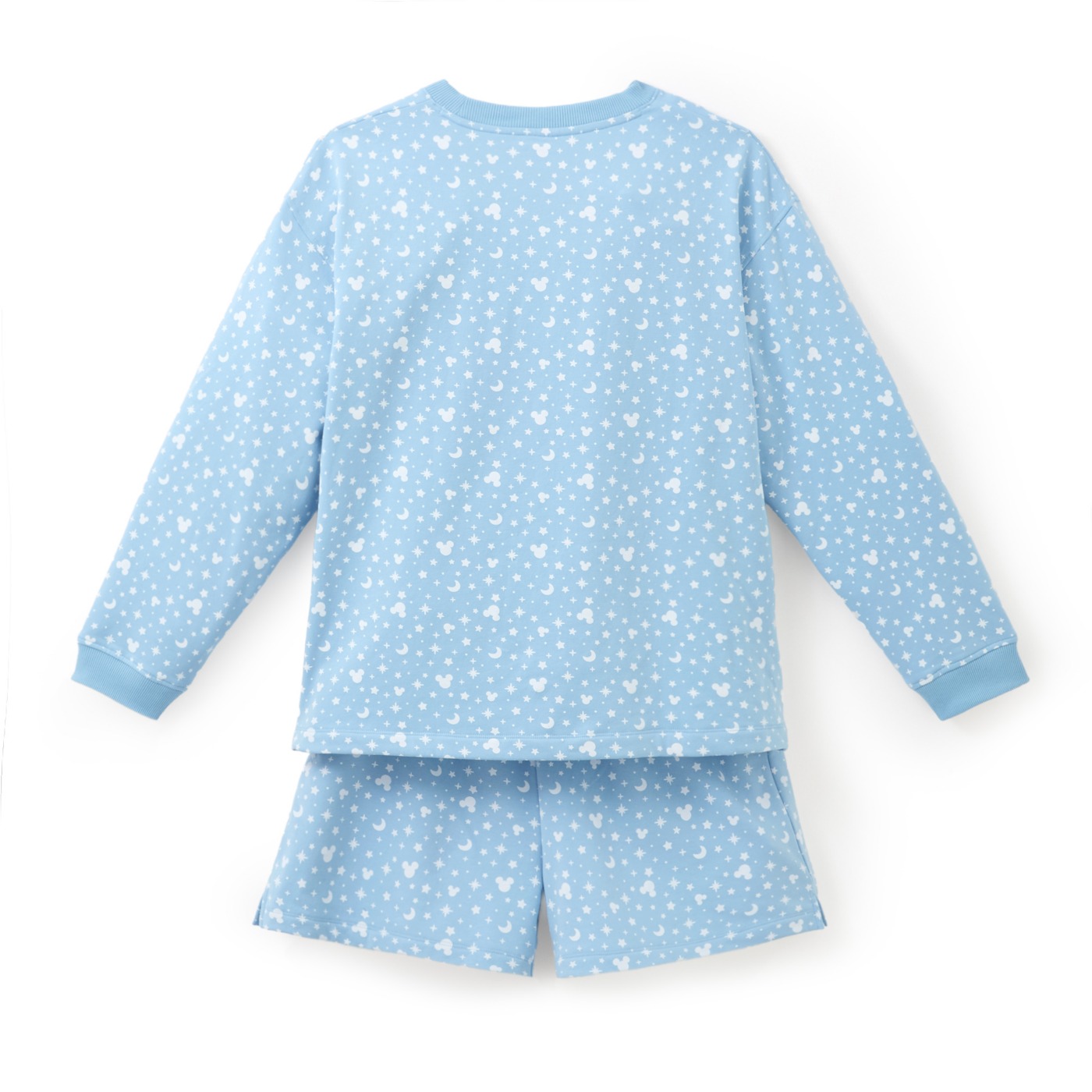 Back of the pale-blue Sorcerer Mickey sweatshirt and shorts