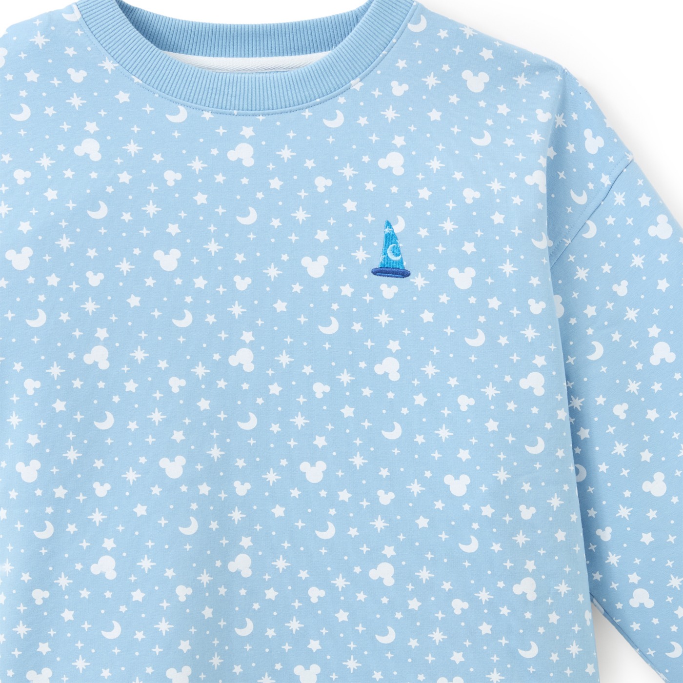 Embroidered Sorcerer Mickey hat on the sweatshirt chest