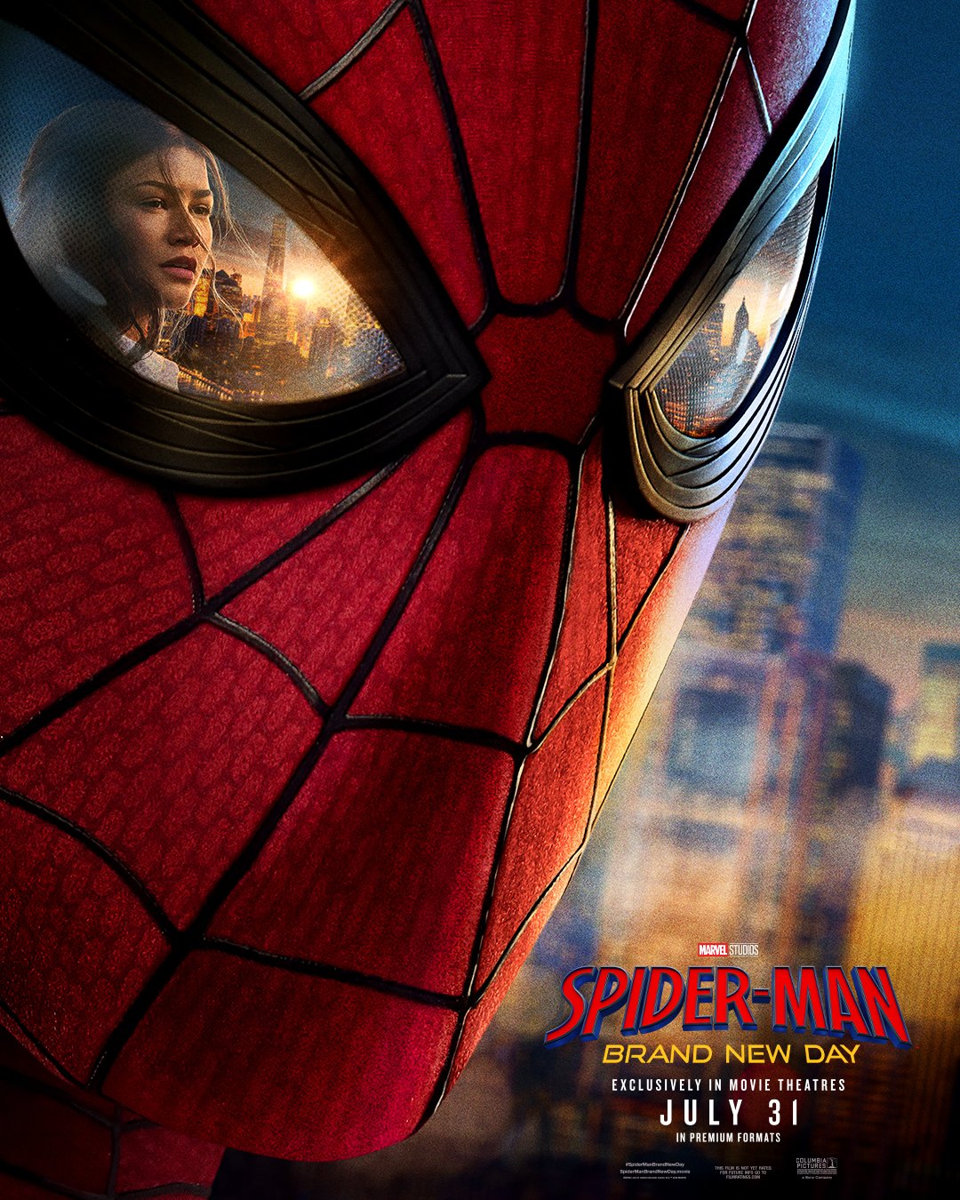 Spider-Man reflected against the New York skyline on an official Spider-Man: Brand New Day poster
