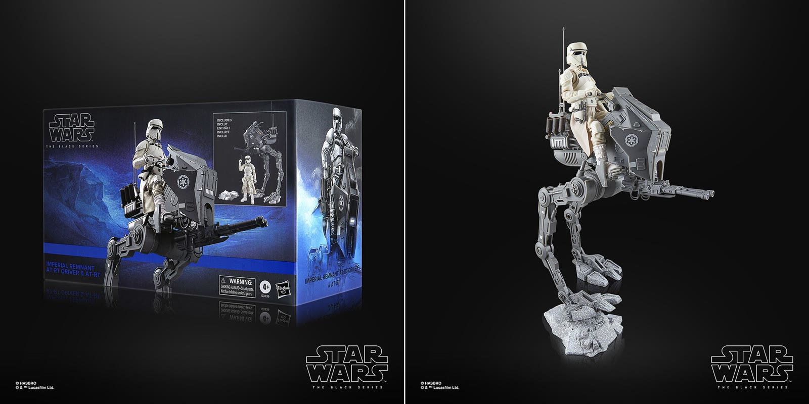 Hasbro Black Series Imperial Remnant AT-RT displayed on a snowy rock base