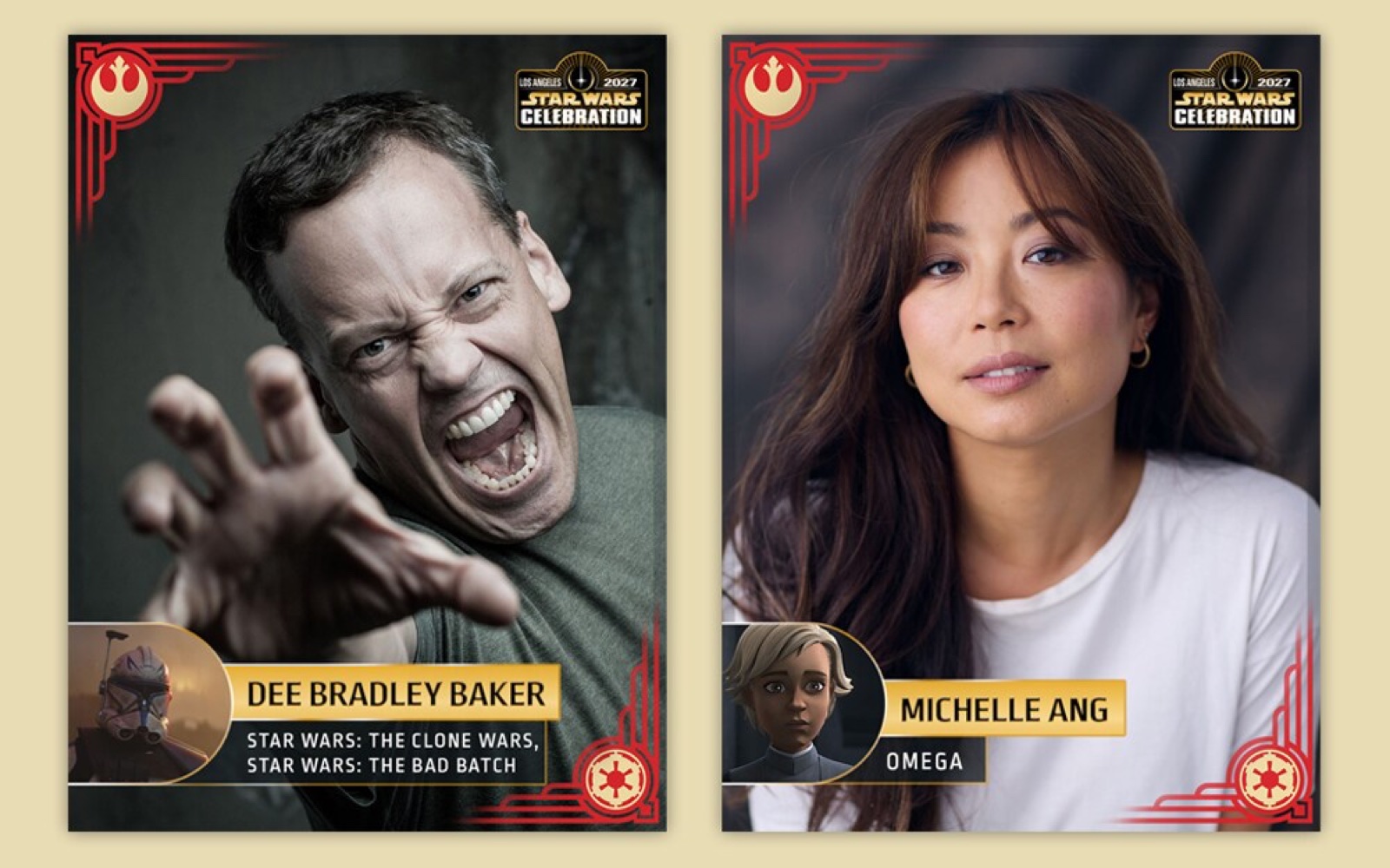 Dee Bradley Baker and Michelle Ang in a Star Wars Celebration guest graphic