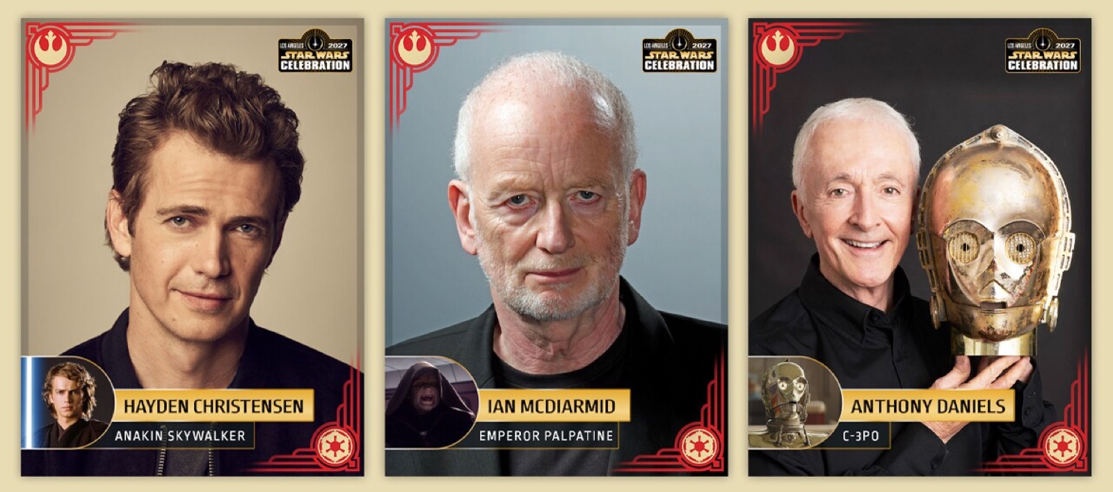 Hayden Christensen, Ian McDiarmid and Anthony Daniels in a Star Wars Celebration guest graphic