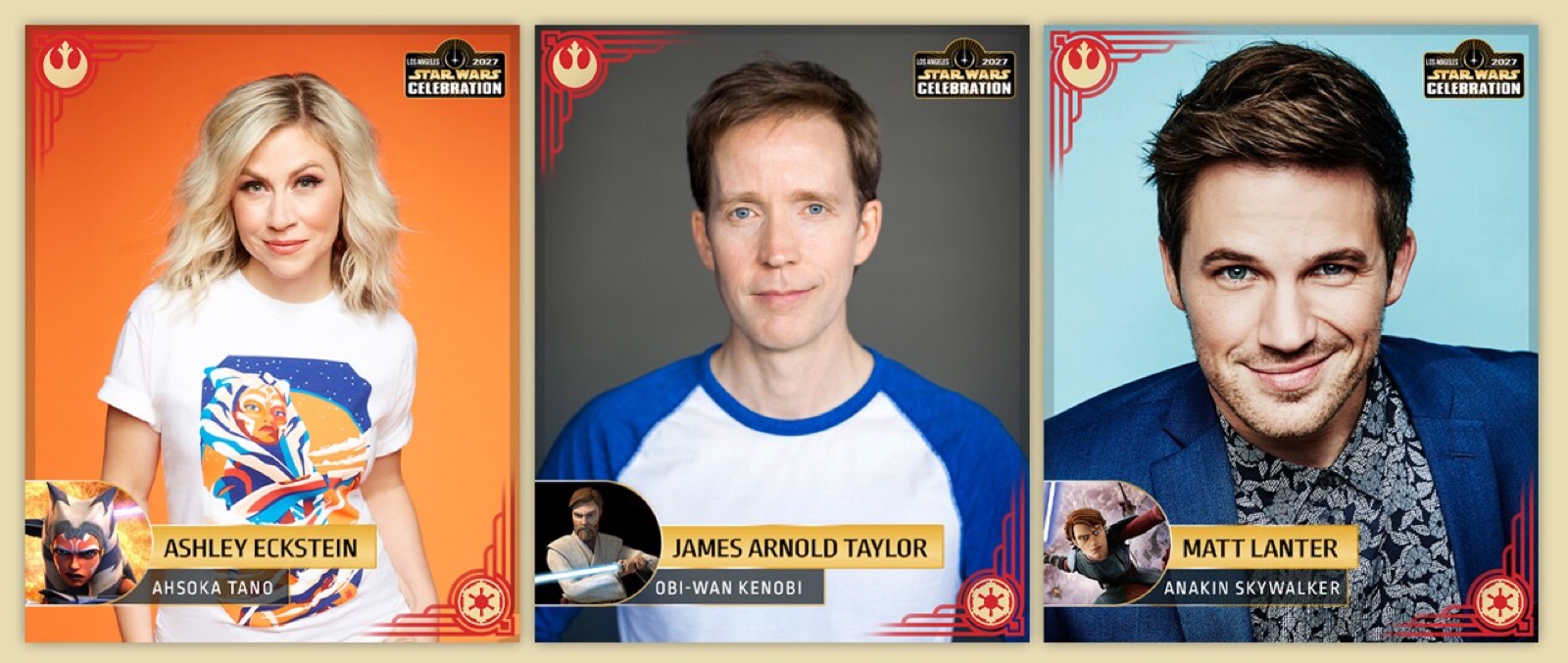 Ashley Eckstein, James Arnold Taylor and Matt Lanter in a Star Wars Celebration guest graphic