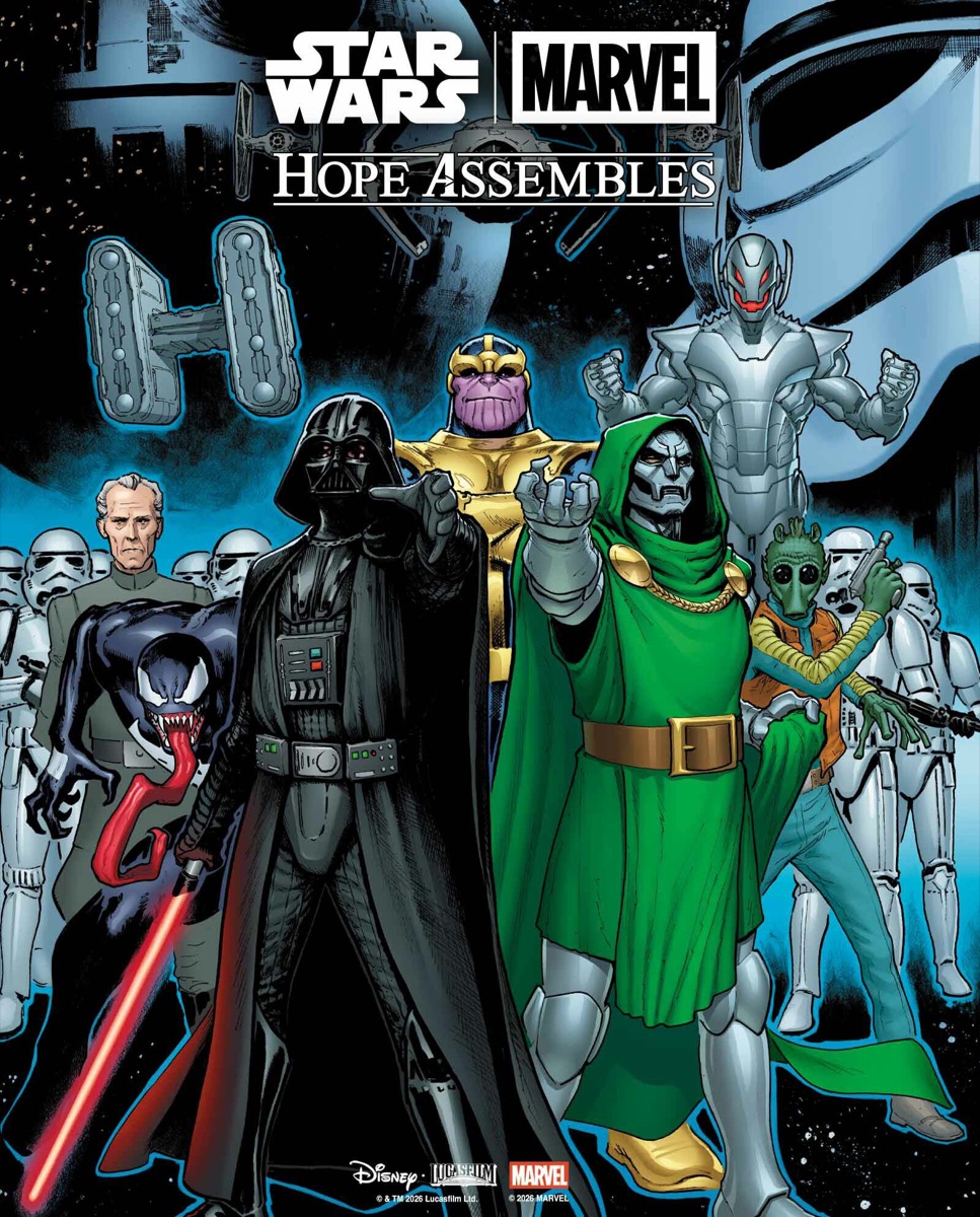 Darth Vader, Doctor Doom, Thanos, Ultron and Venom on a Hope Assembles cover