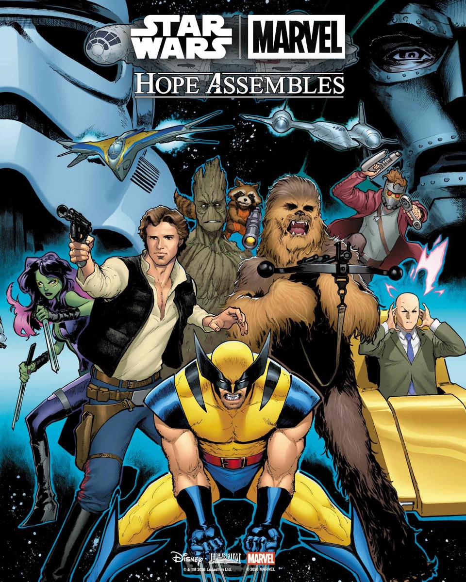 Han Solo, Chewbacca, Wolverine and Rocket Raccoon on a Hope Assembles cover