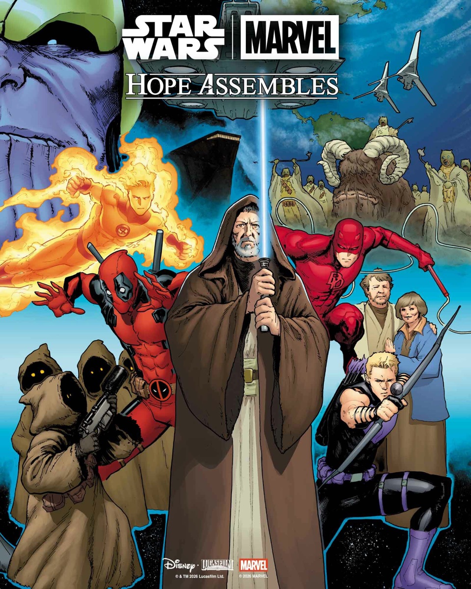 Obi-Wan Kenobi, Deadpool and other Marvel and Star Wars characters on a Hope Assembles cover