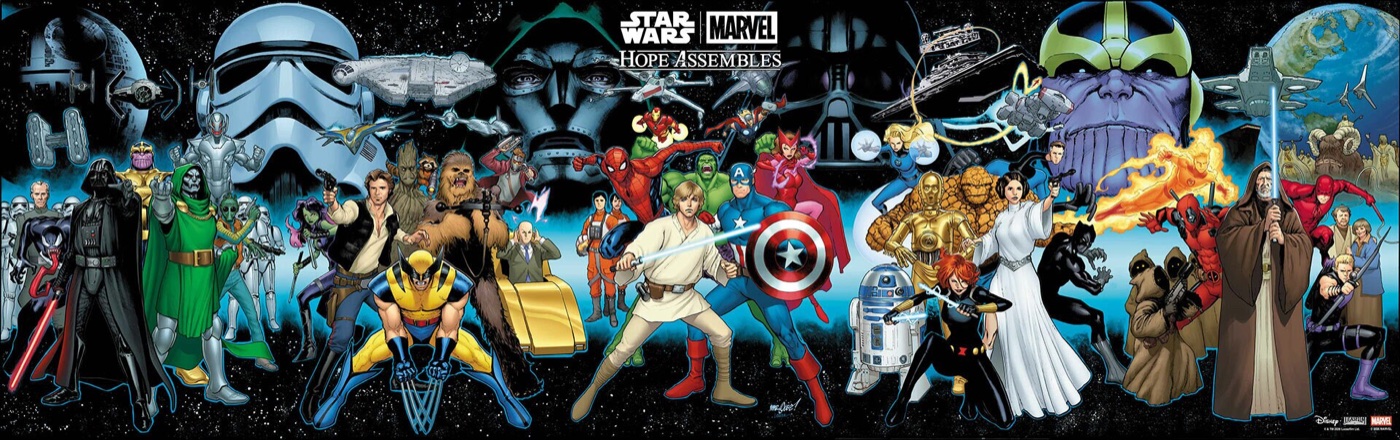Five covers for Star Wars Marvel Hope Assembles arranged in a row