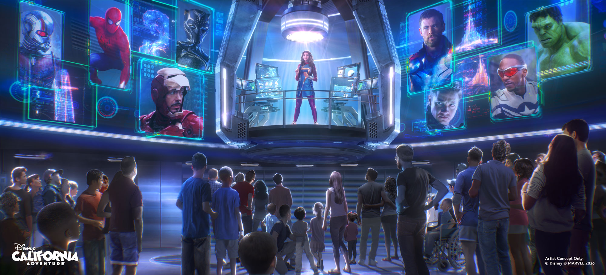 Tony Stark and robotic ride arms in Stark Flight Lab concept art