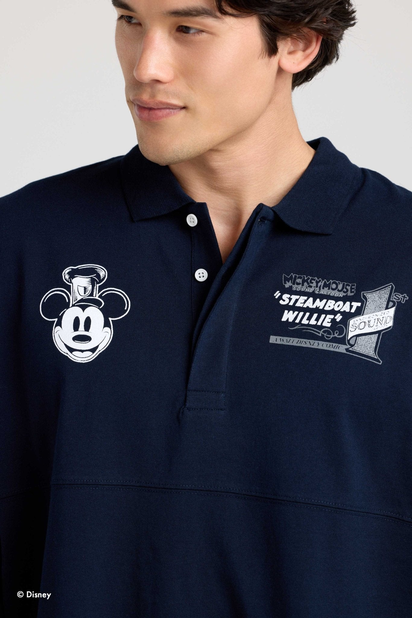 Mickey Mouse and Steamboat Willie chest graphics on the collared Spirit Jersey