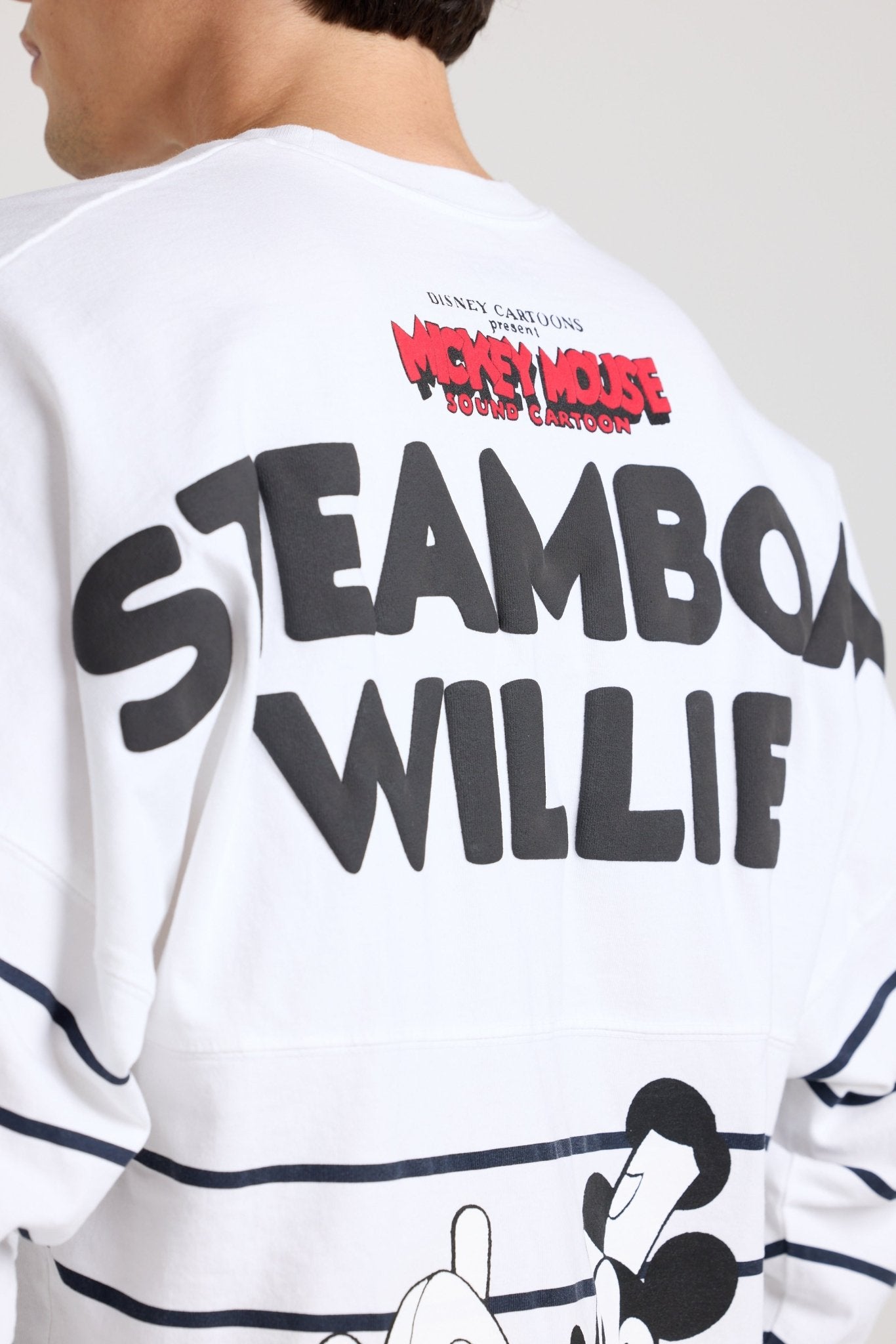 Steamboat Willie title across the upper back of the striped Spirit Jersey