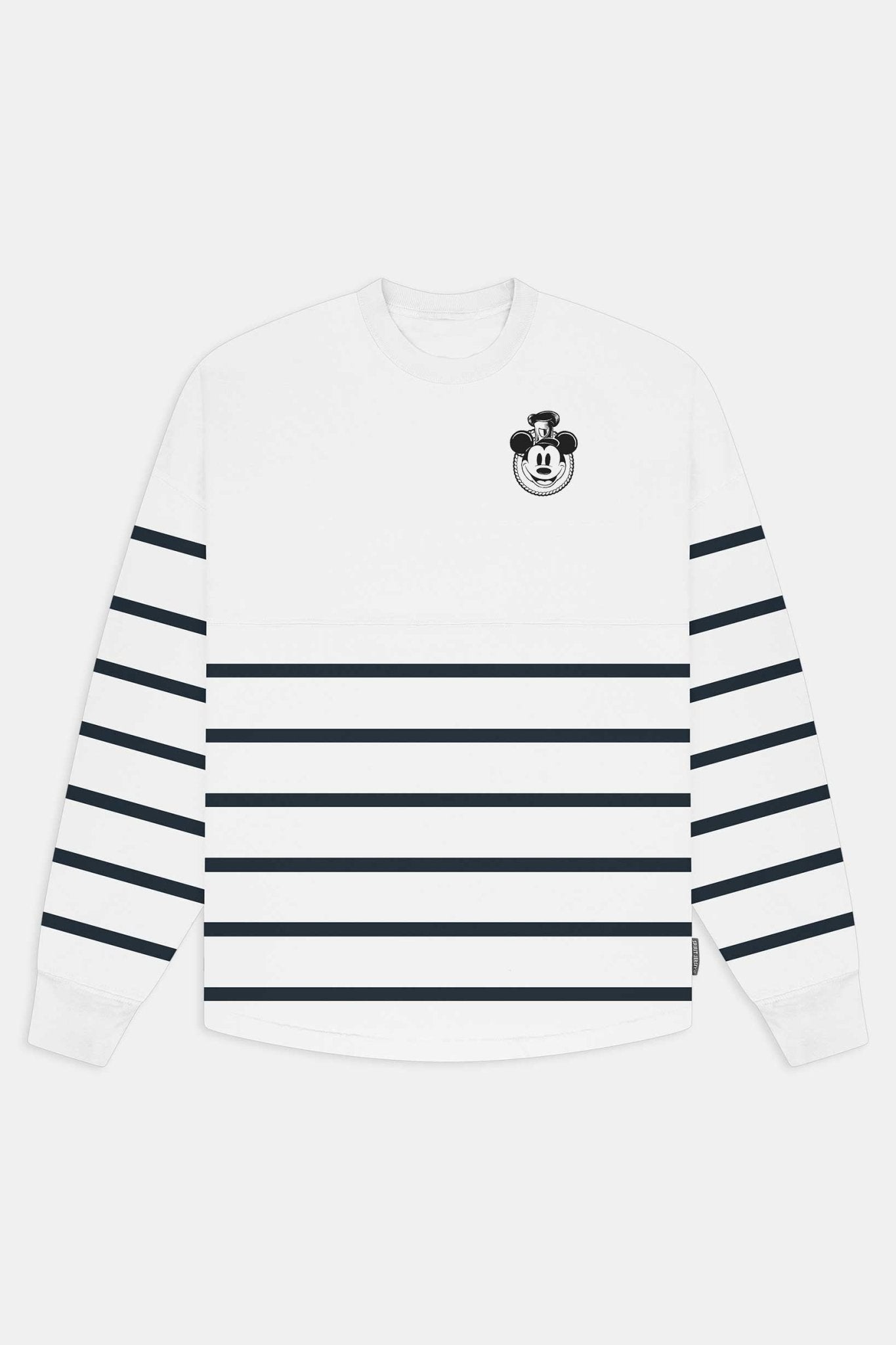 Front product view of the striped Steamboat Willie Spirit Jersey
