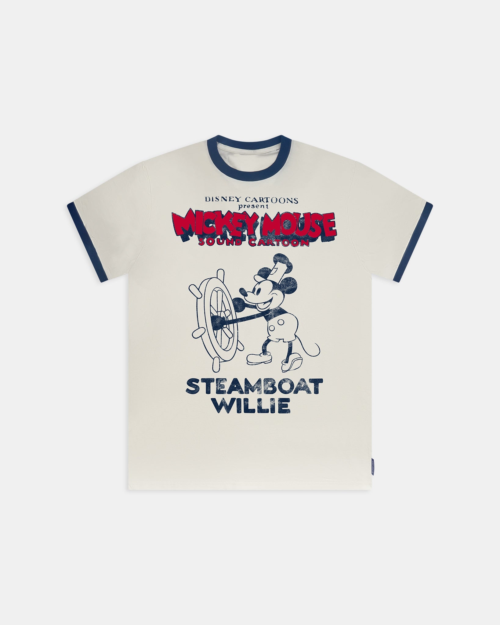 Front product view of the Steamboat Willie ringer tee
