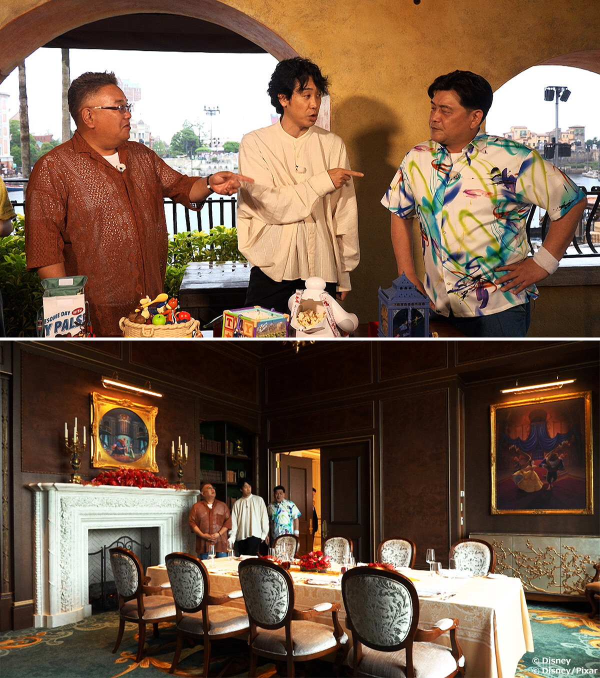 Yo Oizumi and Sandwichman with Mickey Mouse in a Tokyo Disney Resort television program image