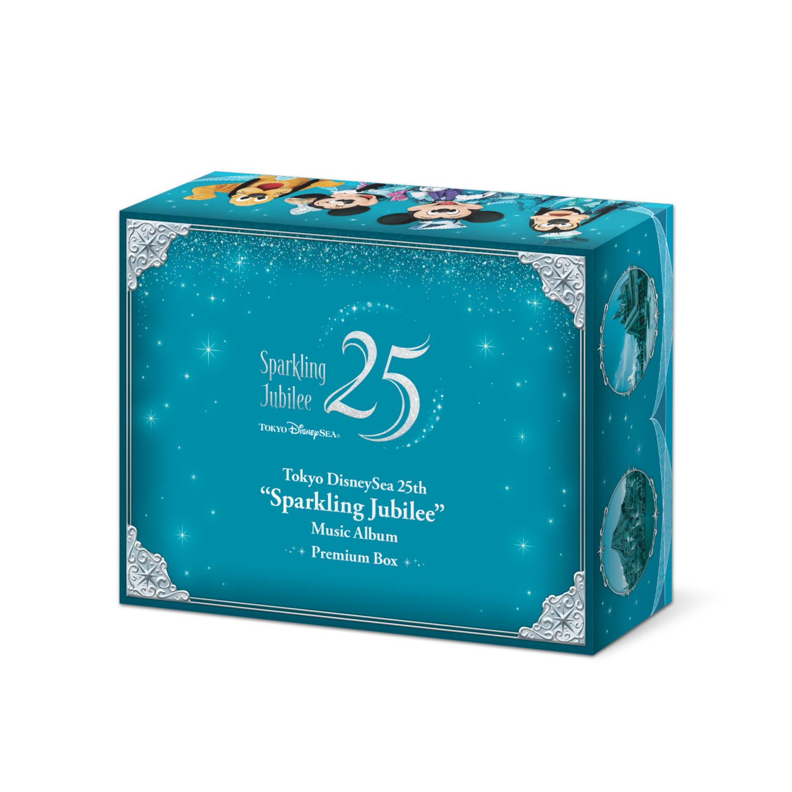 Angled view of the teal Tokyo DisneySea Sparkling Jubilee Premium Box