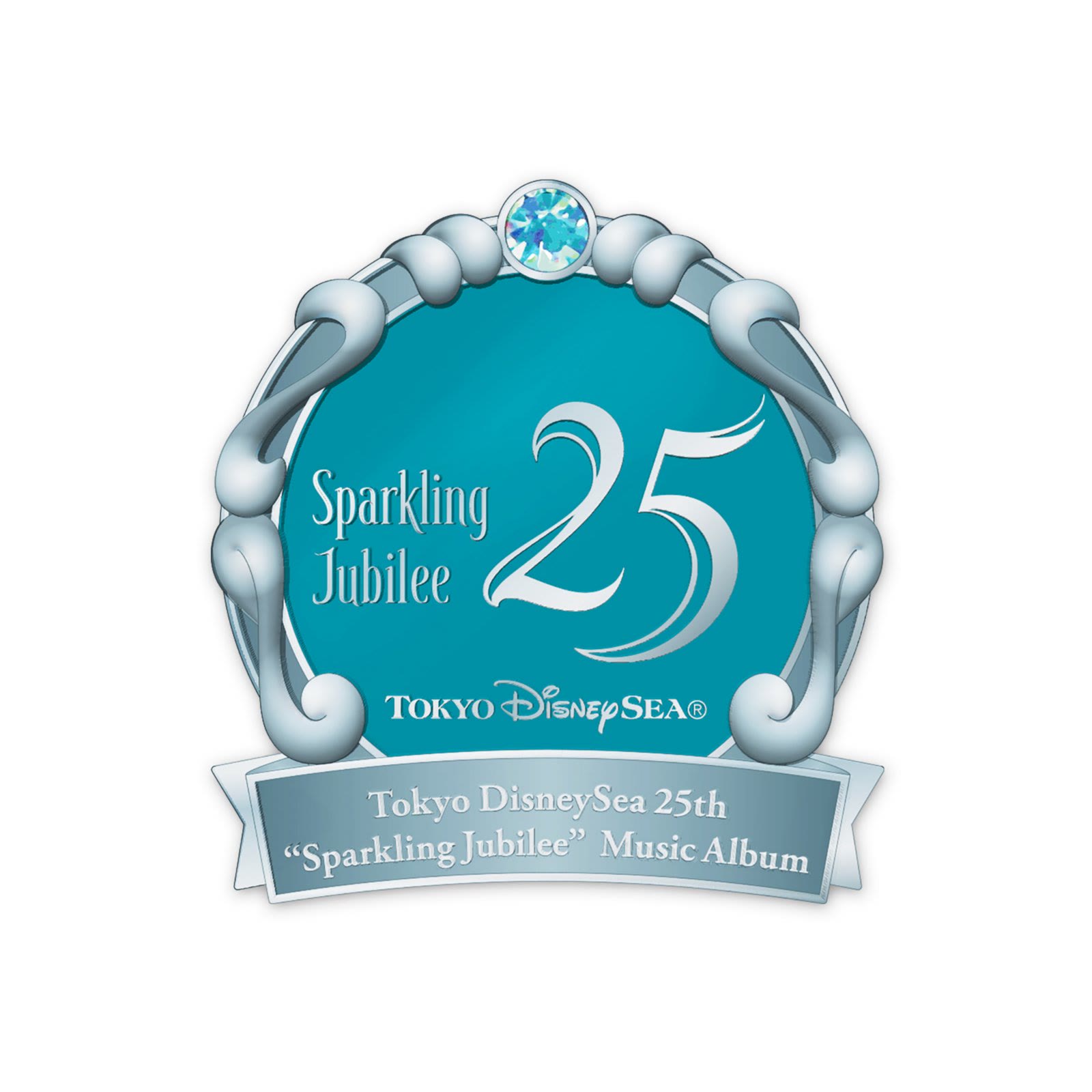 Teal and silver Tokyo DisneySea 25th anniversary pin included in the Premium Box