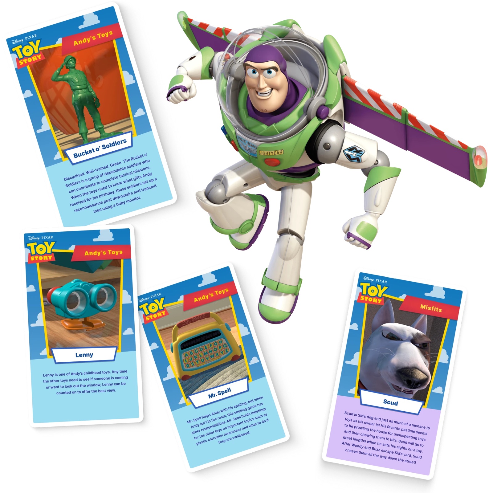 Toy Story character cards unlocked during the Buzz Lightyear challenge
