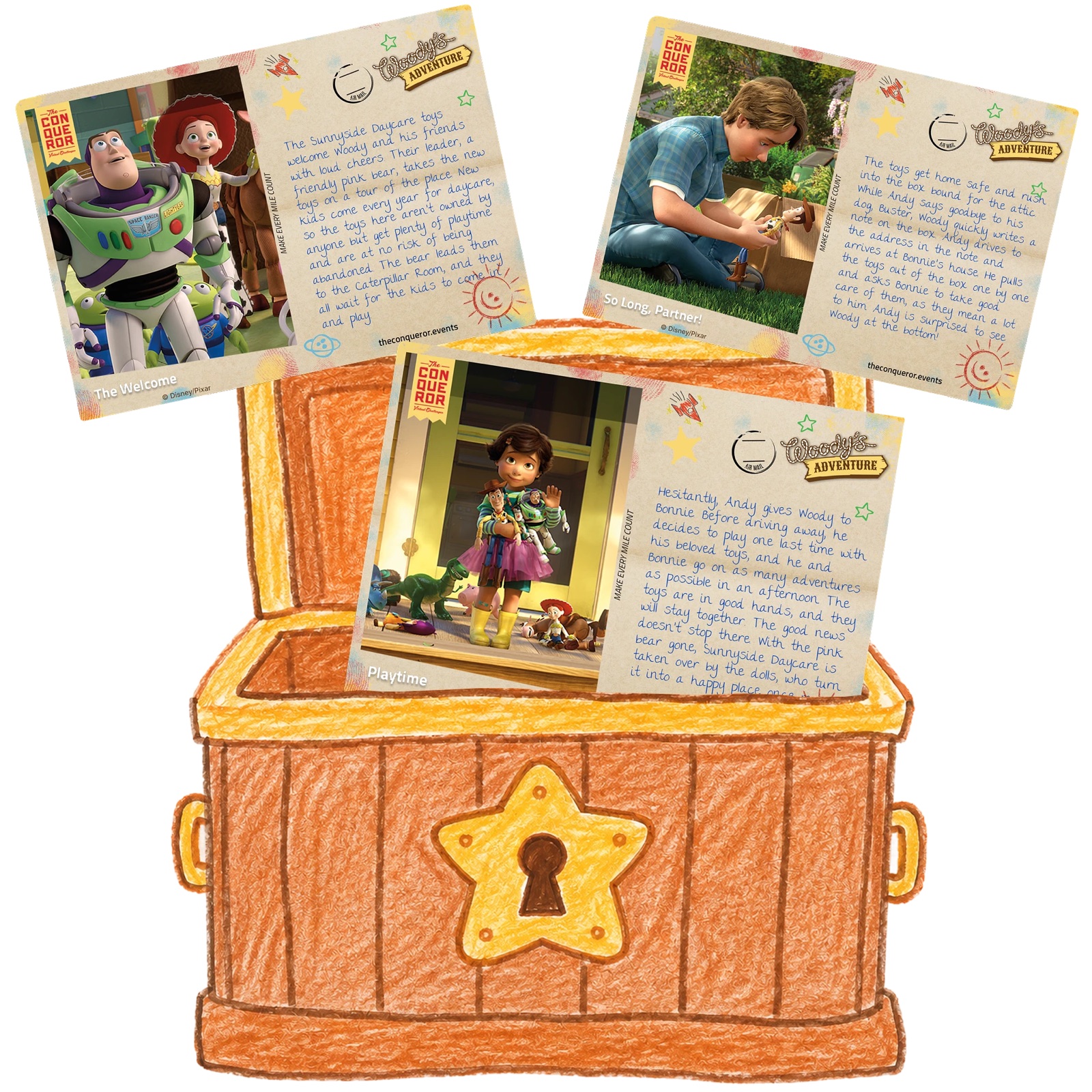 Virtual postcards unlocked during Woody's Adventure Challenge