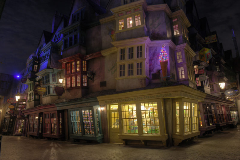 Diagon Alley at Universal Studios Florida with Gringotts dragon overhead