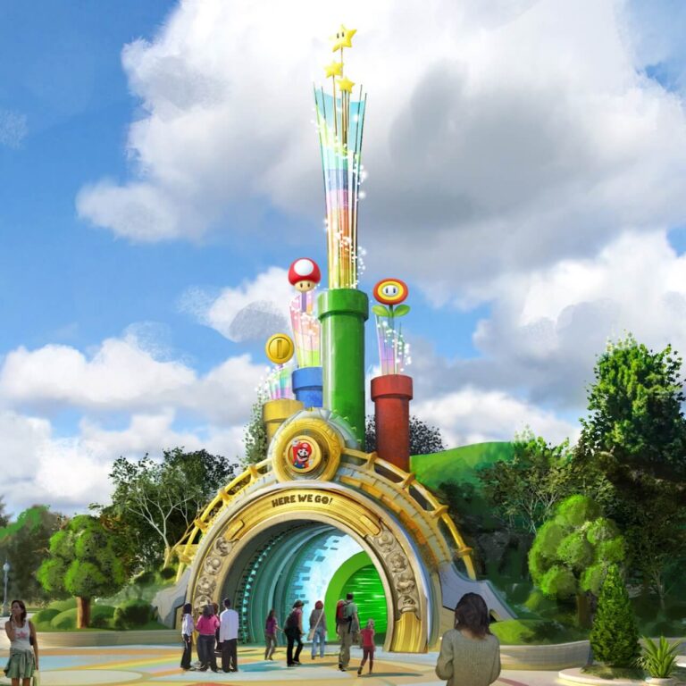 Official rendering of the Super Nintendo World portal at Universal Epic Universe