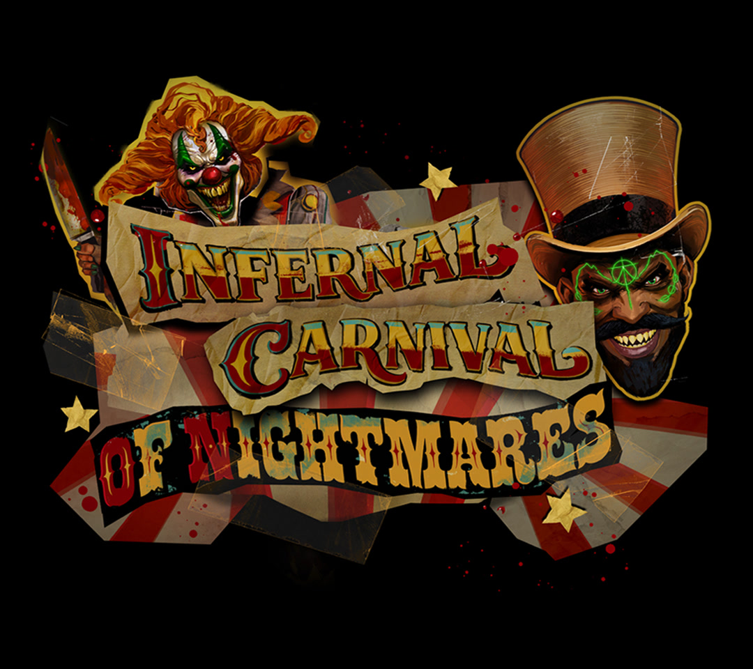 Jack the Clown and Dr. Oddfellow artwork for the Infernal Carnival of Nightmares scare zone
